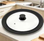 Universal Lid for Pots,Pans and Skillets - Tempered Glass with Heat Resistant Silicone Rim Fits 10.5", 11" and 12" Diameter Cookware,Black